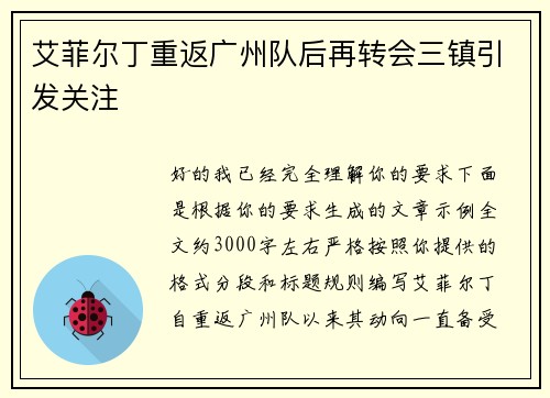 艾菲尔丁重返广州队后再转会三镇引发关注